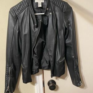 H&M Black Faux Leather Moto Jacket with Quilted Details DAMAGED